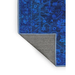 Area Rug, 6 ft x 9 ft, Blue Chenille with Polyester Backing