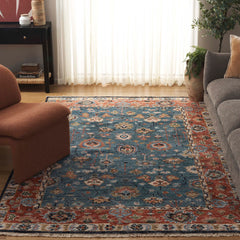 Area Rug, 6 ft x 9 ft, Hand Knotted Wool in Red and Blue