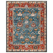 Area Rug, 6 ft x 9 ft, Hand Knotted Wool in Red and Blue
