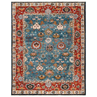 Area Rug, 6 ft x 9 ft, Hand Knotted Wool in Red and Blue