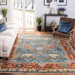 Area Rug, 6 ft x 9 ft, Hand Knotted Wool in Red and Blue