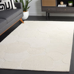 Area Rug, 6 ft x 9 ft, Hand Woven Ivory Wool with Abstract Pattern