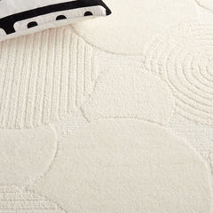 Area Rug, 6 ft x 9 ft, Hand Woven Ivory Wool with Abstract Pattern