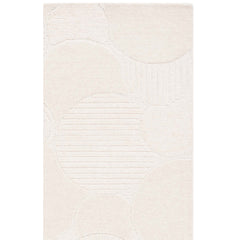 Area Rug, 6 ft x 9 ft, Hand Woven Ivory Wool with Abstract Pattern