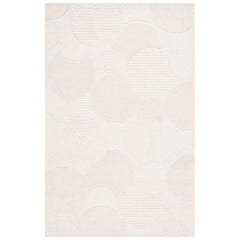 Area Rug, 6 ft x 9 ft, Hand Woven Ivory Wool with Abstract Pattern