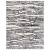 Area Rug, 6 ft x 9 ft in Black and Ivory Wool and Cotton