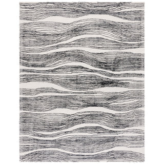 Area Rug, 6 ft x 9 ft in Black and Ivory Wool and Cotton