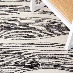 Area Rug, 6 ft x 9 ft in Black and Ivory Wool and Cotton