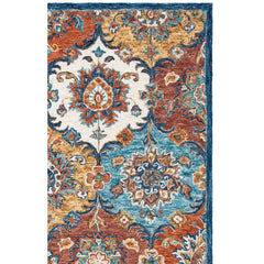 Area Rug, 6 ft x 9 ft in Blue/Rust Wool