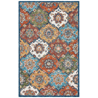 Area Rug, 6 ft x 9 ft in Blue/Rust Wool