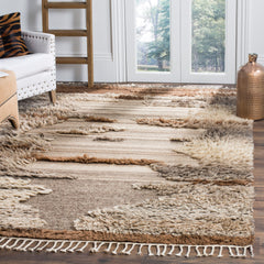 Area Rug, 6 ft x 9 ft in Gray and Brown Wool and Cotton