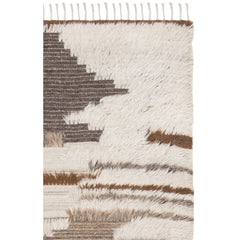 Area Rug, 6 ft x 9 ft in Gray and Brown Wool and Cotton