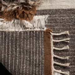Area Rug, 6 ft x 9 ft in Gray and Brown Wool and Cotton