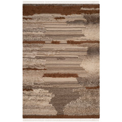 Area Rug, 6 ft x 9 ft in Gray and Brown Wool and Cotton