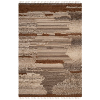 Area Rug, 6 ft x 9 ft in Gray and Brown Wool and Cotton