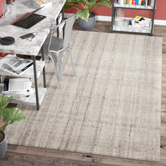 Area Rug, 6 Ft x 9 Ft in Light Gray Wool Blend