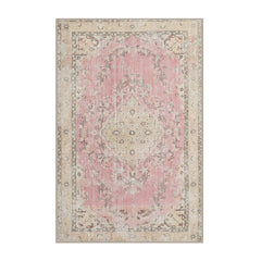 Area Rug, 6 ft x 9 ft in Pink, Beige and Brown