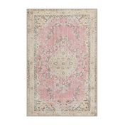 Area Rug, 6 ft x 9 ft in Pink, Beige and Brown