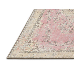 Area Rug, 6 ft x 9 ft in Pink, Beige and Brown