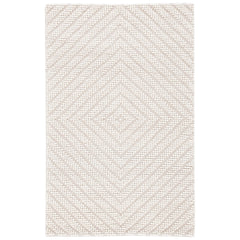 Area Rug, 6 ft x 9 ft, Ivory Geometric Flatweave with Cotton and Wool