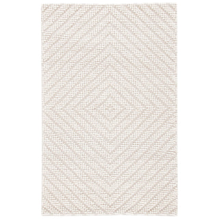 Area Rug, 6 ft x 9 ft, Ivory Geometric Flatweave with Cotton and Wool