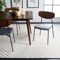 Area Rug, 6 ft x 9 ft, Ivory Geometric Flatweave with Cotton and Wool