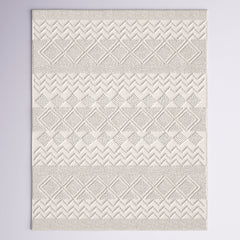 Area Rug, 6 ft x 9 ft, Ivory Hand-Tufted Wool and Cotton with Geometric Pattern