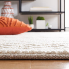 Area Rug, 6 ft x 9 ft, Ivory Hand-Tufted Wool and Cotton with Geometric Pattern