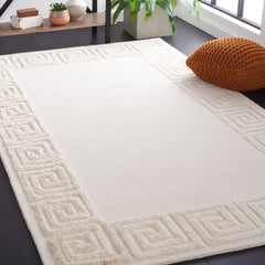 Area Rug, 6 ft x 9 ft, Ivory Hand Woven Cotton and Wool