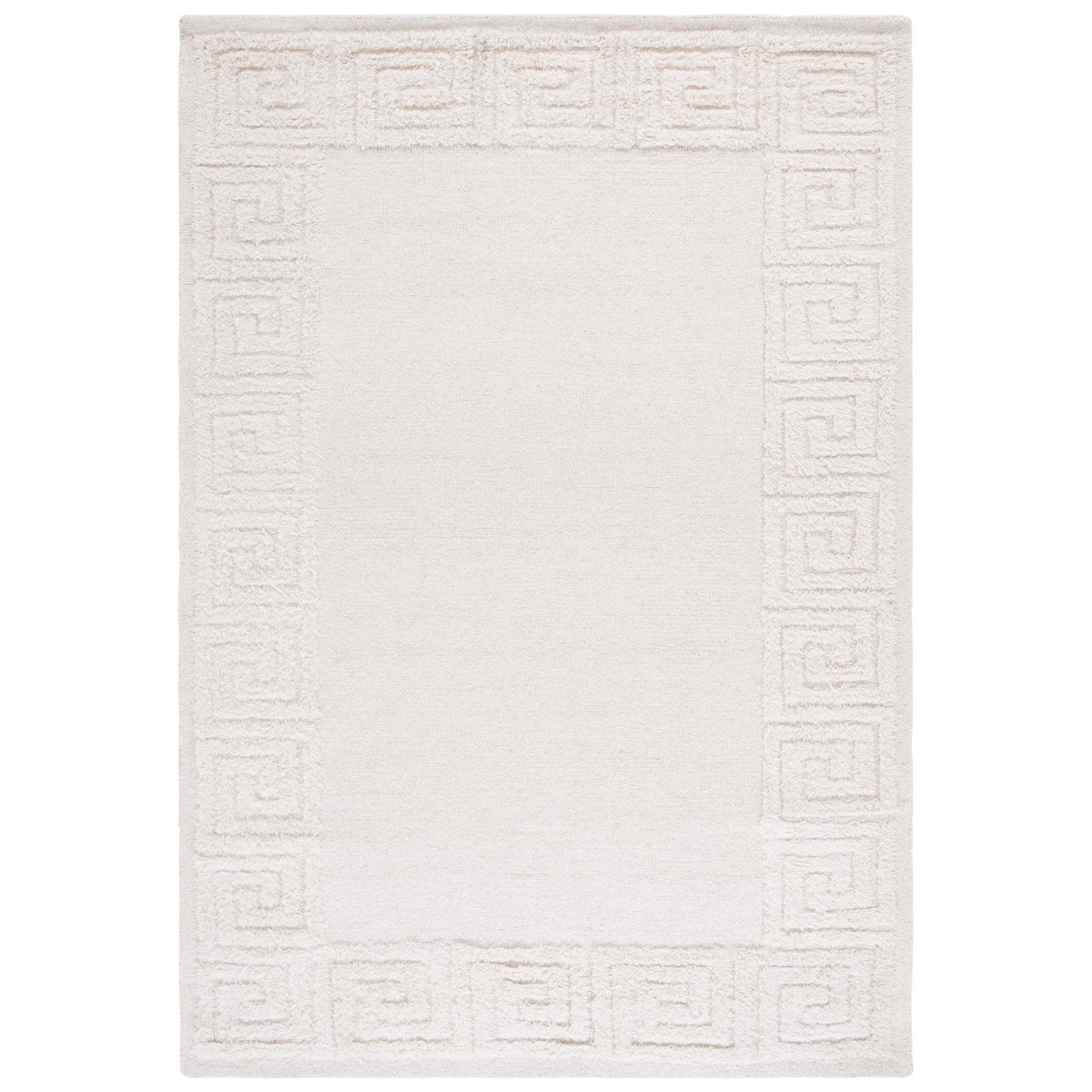 Area Rug, 6 ft x 9 ft, Ivory Hand Woven Cotton and Wool