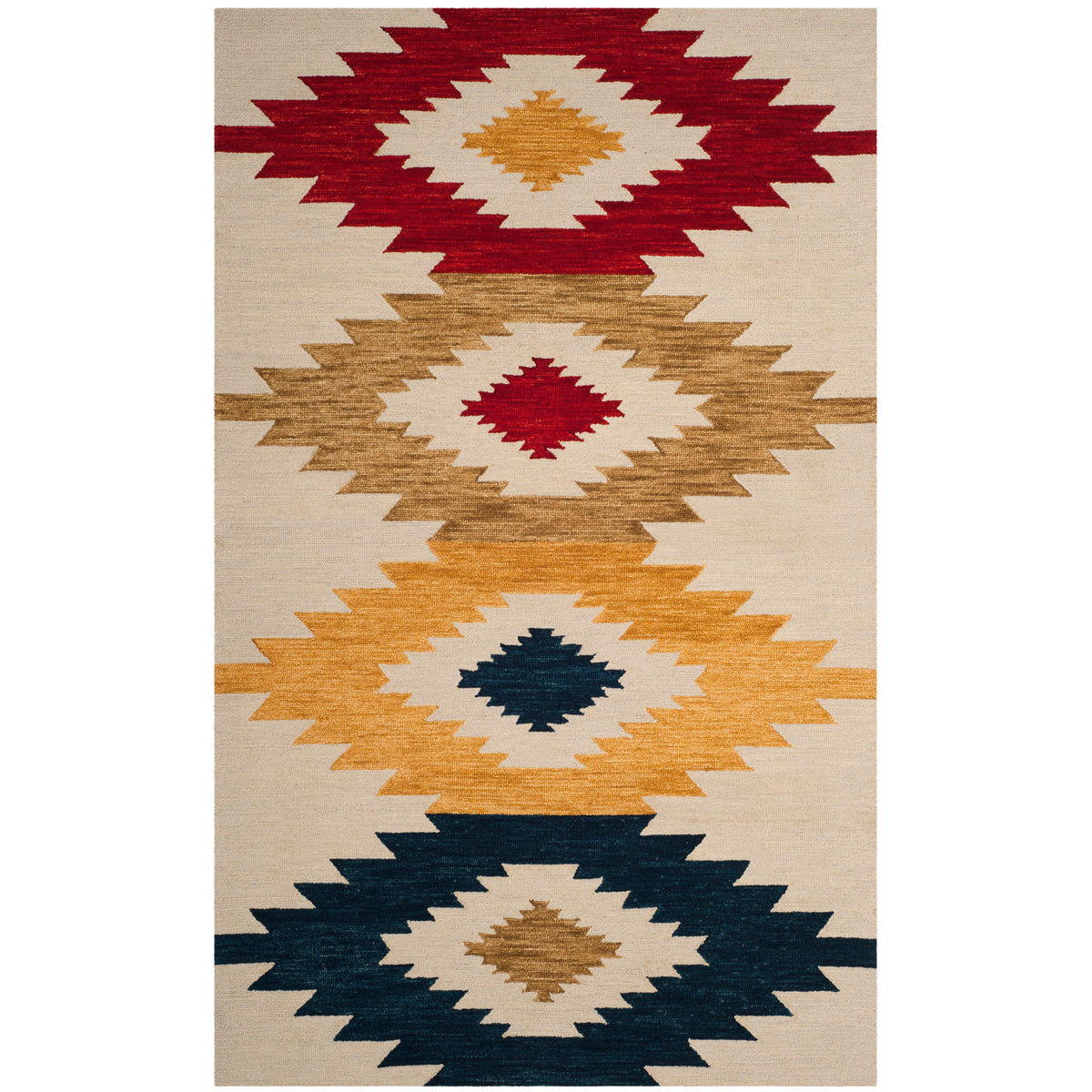 Area Rug, 6 ft x 9 ft, Multi-Colored Wool with Geometric Pattern