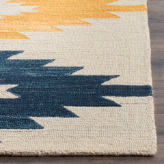 Area Rug, 6 ft x 9 ft, Multi-Colored Wool with Geometric Pattern