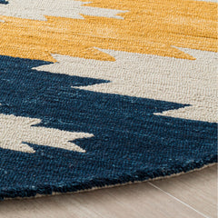 Area Rug, 6 ft x 9 ft, Multi-Colored Wool with Geometric Pattern