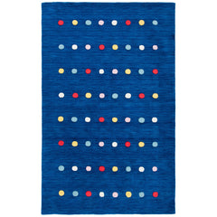 Area Rug, 6 ft x 9 ft, Navy Cotton and Wool with Polka Dots