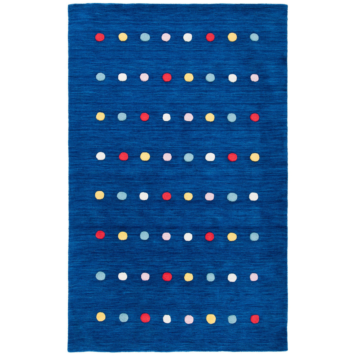 Area Rug, 6 ft x 9 ft, Navy Cotton and Wool with Polka Dots