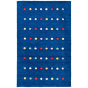 Area Rug, 6 ft x 9 ft, Navy Cotton and Wool with Polka Dots