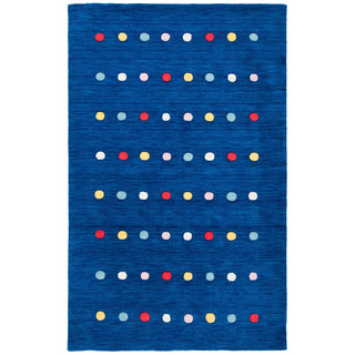 Area Rug, 6 ft x 9 ft, Navy Cotton and Wool with Polka Dots