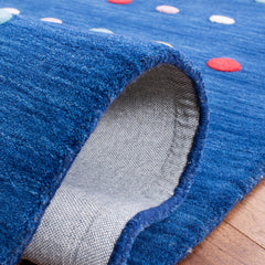 Area Rug, 6 ft x 9 ft, Navy Cotton and Wool with Polka Dots