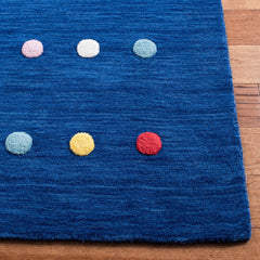 Area Rug, 6 ft x 9 ft, Navy Cotton and Wool with Polka Dots