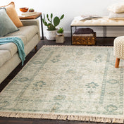 Area Rug, 6 ft x 9 ft Rectangle in Green and White
