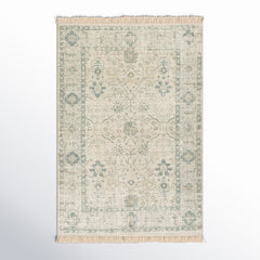Area Rug, 6 ft x 9 ft Rectangle in Green and White