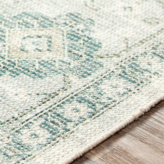 Area Rug, 6 ft x 9 ft Rectangle in Green and White