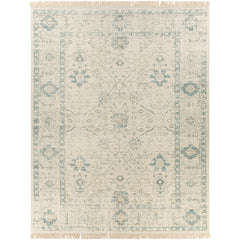Area Rug, 6 ft x 9 ft Rectangle in Green and White