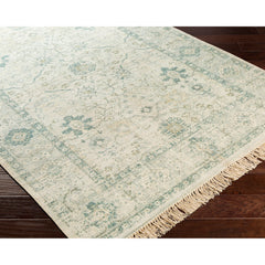 Area Rug, 6 ft x 9 ft Rectangle in Green and White