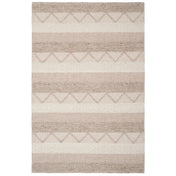 Area Rug, 6 ft x 9 ft Rectangle with Beige Striped Wool and Viscose
