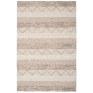 Area Rug, 6 ft x 9 ft Rectangle with Beige Striped Wool and Viscose