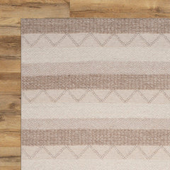 Area Rug, 6 ft x 9 ft Rectangle with Beige Striped Wool and Viscose