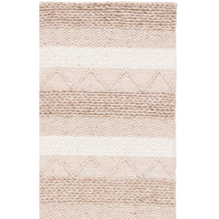 Area Rug, 6 ft x 9 ft Rectangle with Beige Striped Wool and Viscose