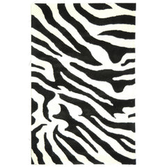 Area Rug, 6 ft x 9 ft, White and Black Animal Print Wool