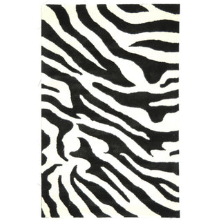 Area Rug, 6 ft x 9 ft, White and Black Animal Print Wool